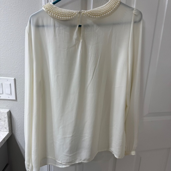 Ann Taylor Loft Cream Shirt with Beaded Collar - Size Large - Picture 2 of 4